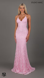Jasmine - Light Pink formal dress | lace V neckline fitted mermaid lace up