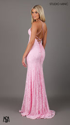 Jasmine - Light Pink formal dress | lace V neckline fitted mermaid lace up