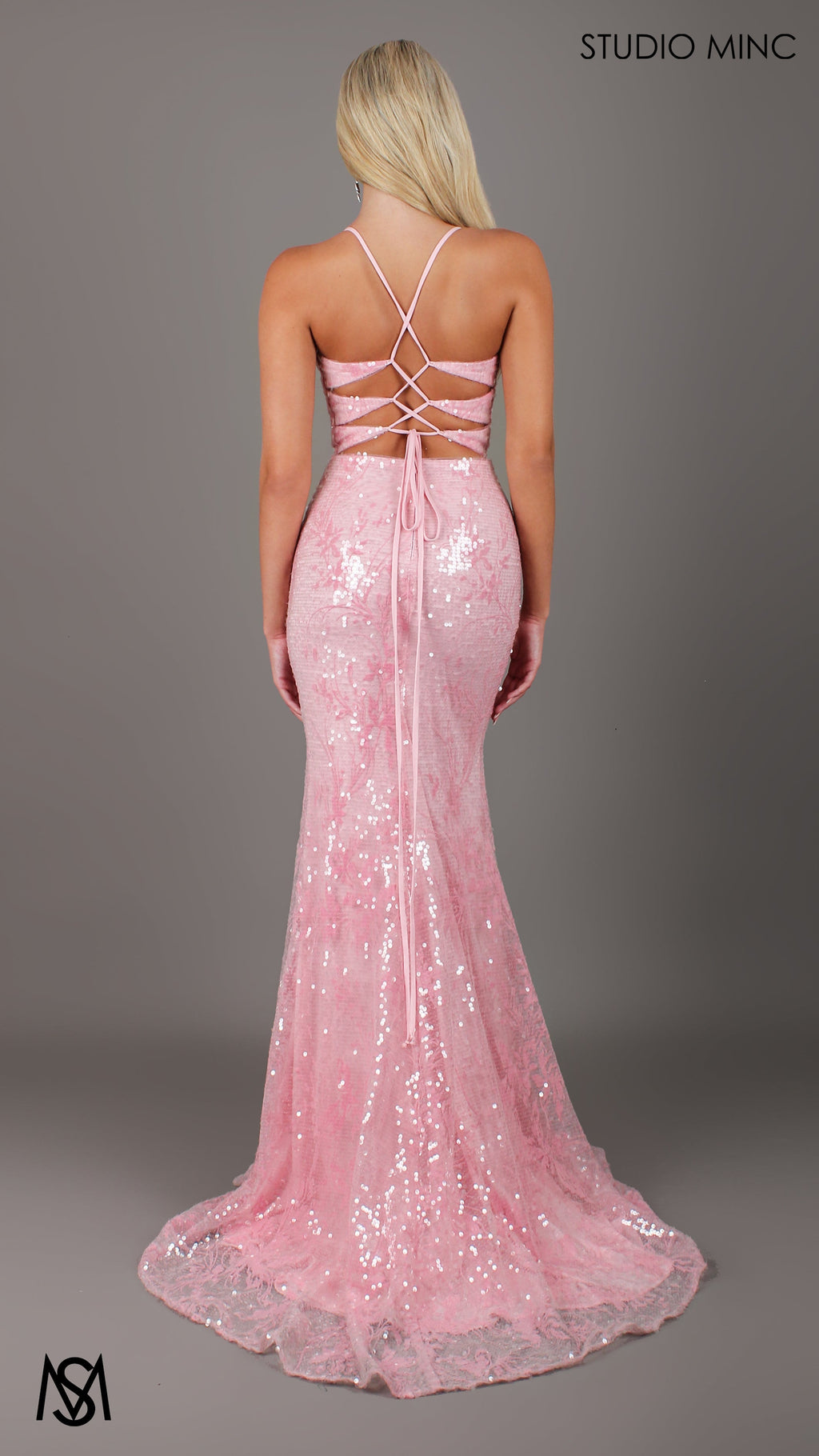 Peony - Light pink Formal Dress | Two tone floral sequin fitted mermaid lace up