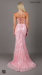 Peony - Light pink Formal Dress | Two tone floral sequin fitted mermaid lace up