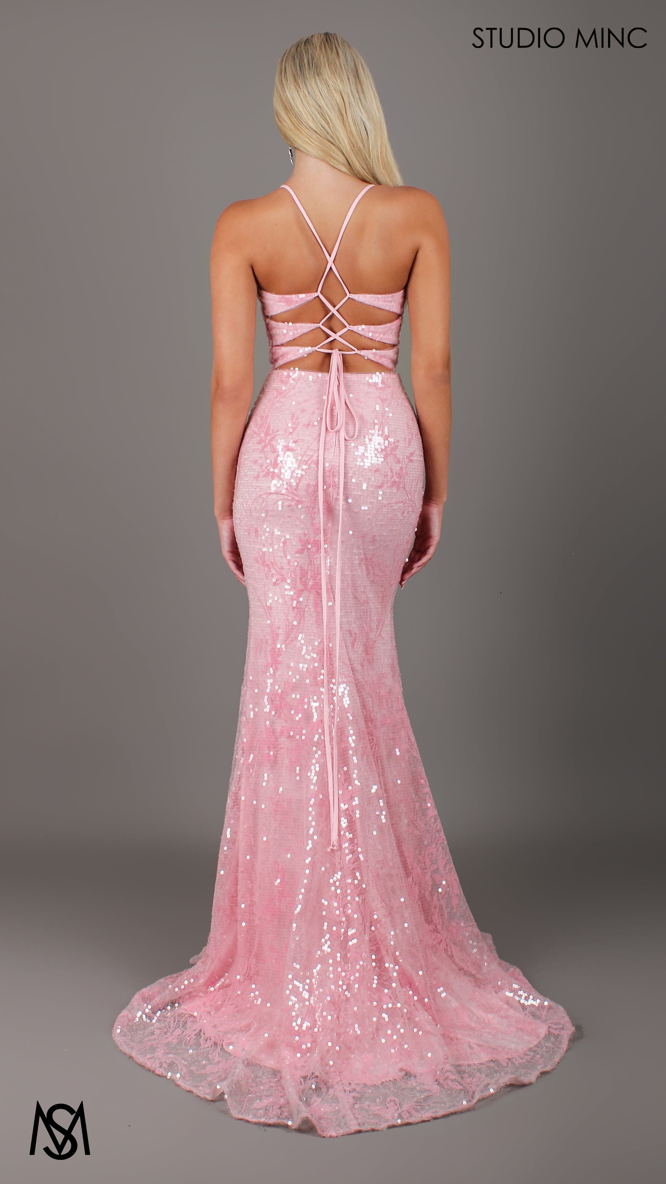 Peony - Light pink Formal Dress | Two tone floral sequin fitted mermaid lace up