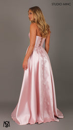 Madeleine - Light Pink formal Dress | Strapless twist corset Mikado satin ball gown