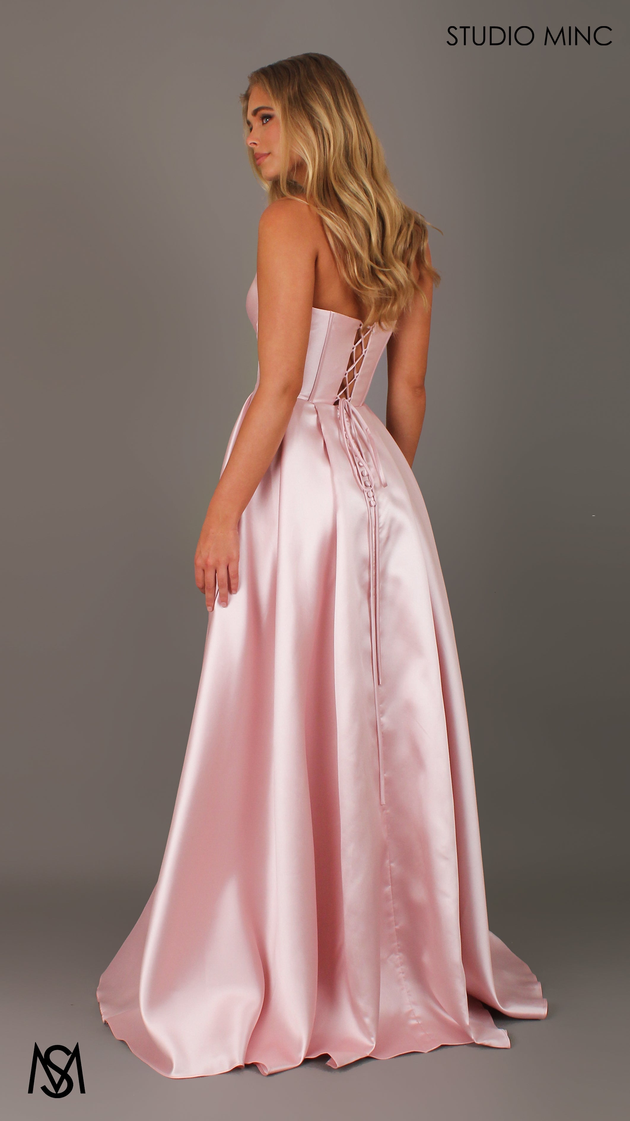 Madeleine - Light Pink formal Dress | Strapless twist corset Mikado satin ball gown