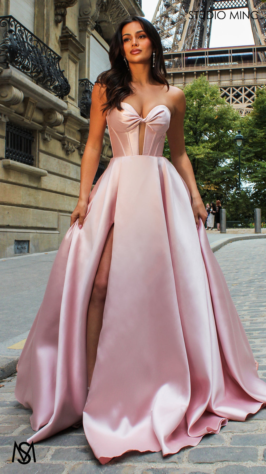 Madeleine - Light Pink formal Dress | Strapless twist corset Mikado satin ball gown