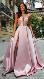 Madeleine - Light Pink formal Dress | Strapless twist corset Mikado satin ball gown