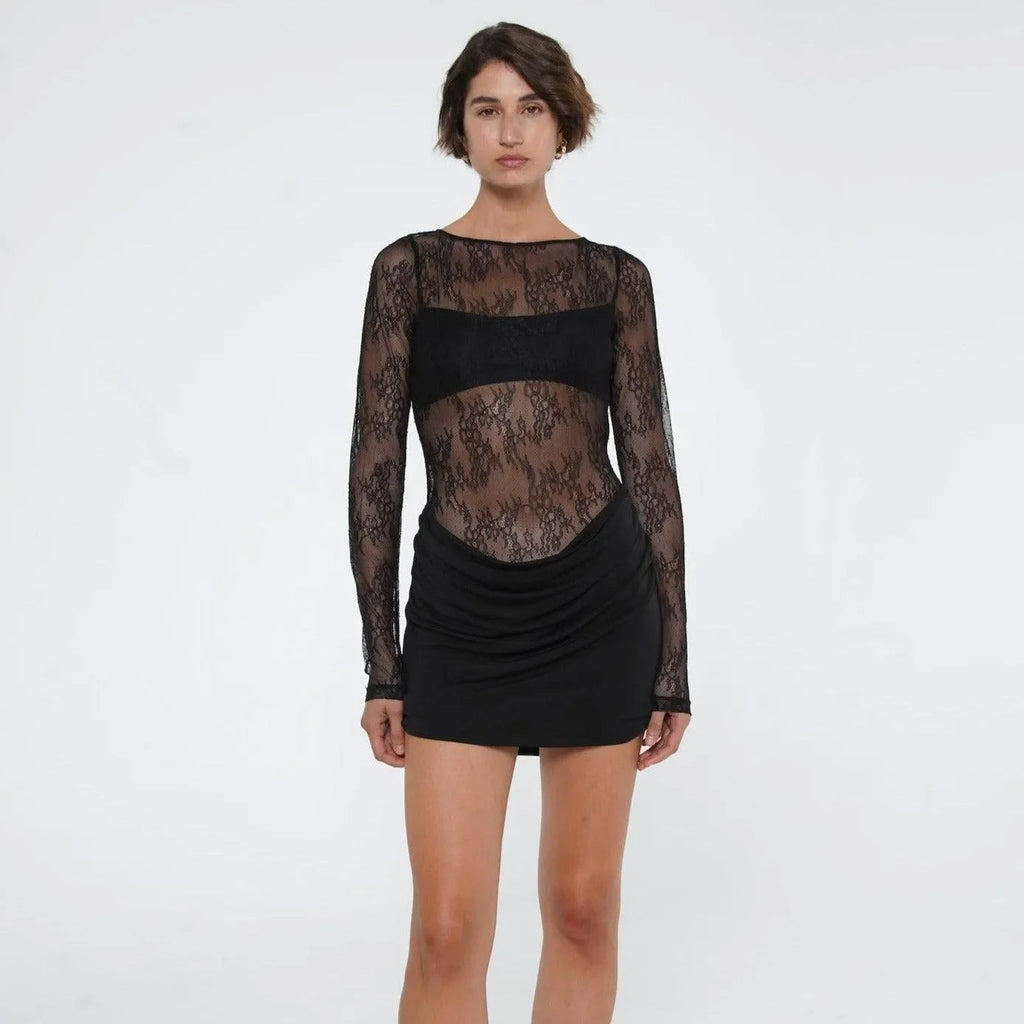 Playful Charm Black Lace Mini Dress