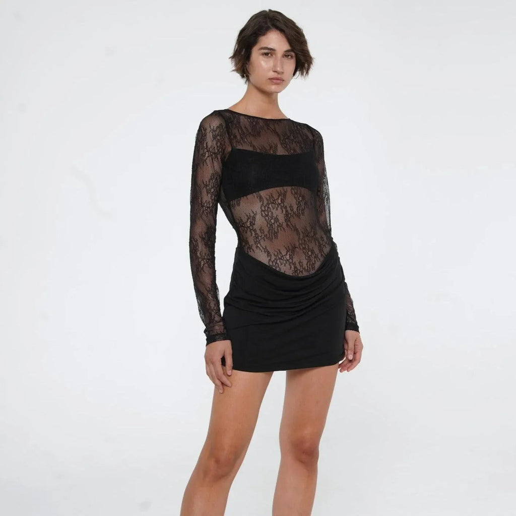Playful Charm Black Lace Mini Dress