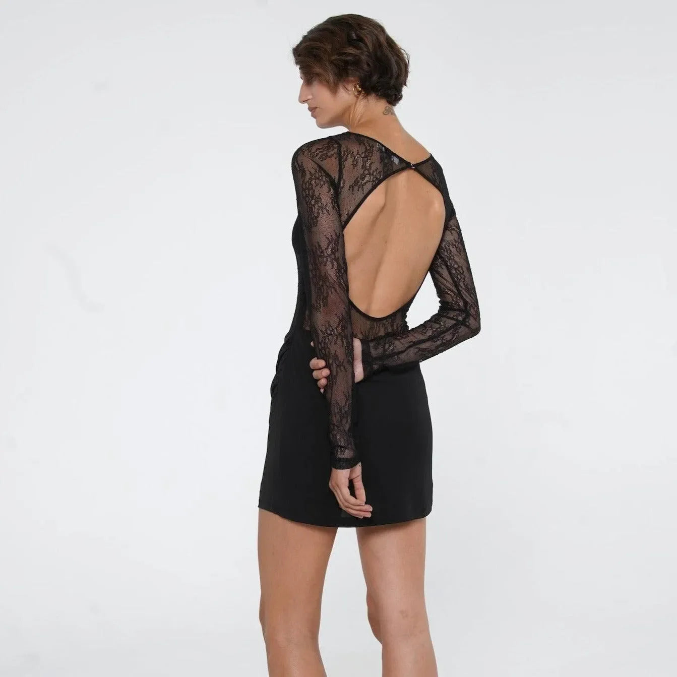 Playful Charm Black Lace Mini Dress