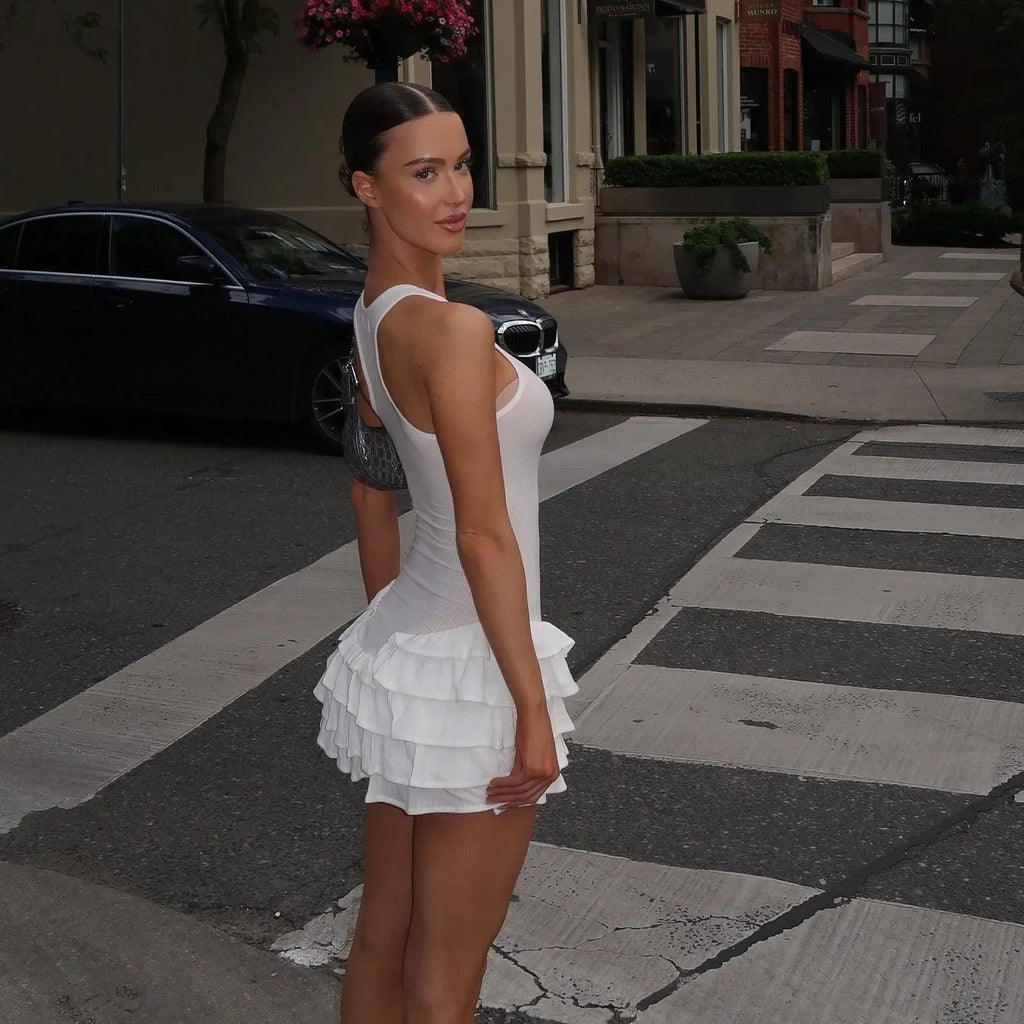 Pretty Perfect Frill Tank White Mini Dress