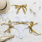 Triangle Boho Glamour Bikini swimwear by 64b136-1e featuring a stylish triangle top and matching bottoms in vibrant boho design.