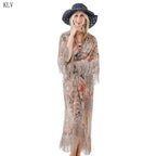 White fringed tassels kimono bikini cover-up from 64b136-1e, featuring lightweight fabric and boho style for beachwear.