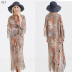 Black fringed tassels kimono bikini cover-up from 64b136-1e, featuring lightweight fabric and boho style for beachwear.