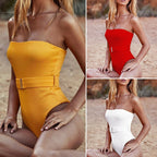 Buckled one-piece swimsuit in various colors, featuring a stylish design and adjustable straps, by 64b136-1e.