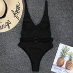 Buckled one-piece swimsuit in various colors and styles, featuring a sleek design and adjustable straps, from 64b136-1e swimwear.