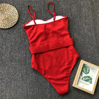 Colorful buckled one-piece swimsuit by 64b136-1e featuring a stylish design and adjustable straps, perfect for swimwear fashion.