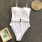 Colorful buckled one-piece swimsuit by 64b136-1e, featuring a stylish design and adjustable buckle detail for a sleek swimwear look.