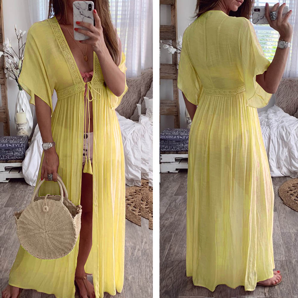 Drawstring Kimono Beach Cover Up - multiple colours