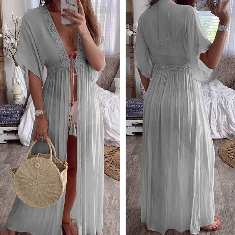Drawstring Kimono Beach Cover Up - multiple colours