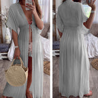 Colorful drawstring kimono beach cover-up from 64b136-1e, lightweight swimwear perfect for beach or poolside wear.