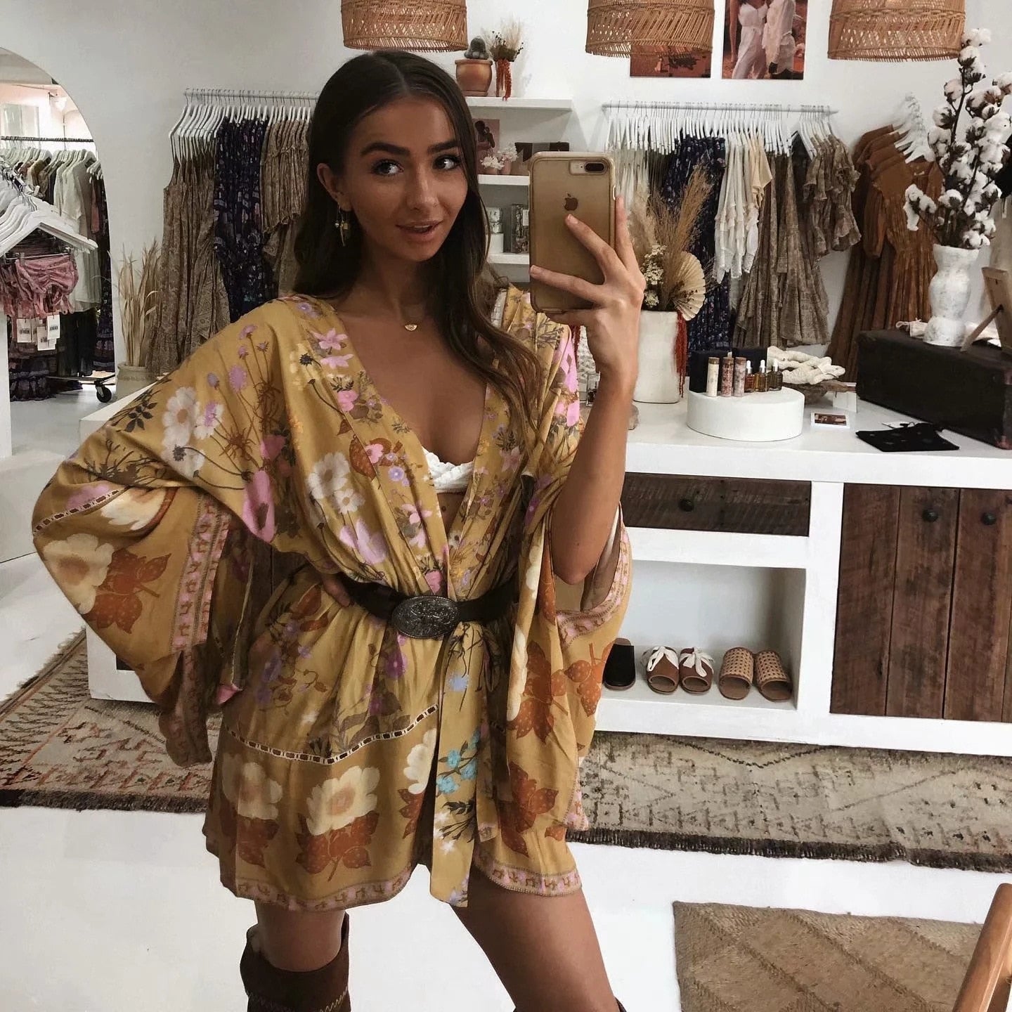Flare Sleeve Kimono Dress - 3 prints
