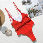 Colorful buckled one-piece swimsuit by 64b136-1e, featuring a stylish design and multiple color options, perfect for swimwear.