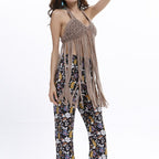 Crochet knit beach top with tassel details, lightweight and breezy, perfect for summer beachwear, by 64b136-1e.