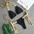 Triangle Boho Glamour Bikini swimwear by 64b136-1e featuring a stylish triangle top and matching bikini bottoms.