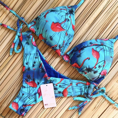 Brazilian Tropical Bikini Swimsuit by 64b136-1e featuring vibrant tropical print, adjustable straps, and classic bikini style.