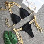 Triangle Boho Glamour bikini swimwear by 64b136-1e featuring a stylish triangle top and matching bottoms with boho-inspired design.