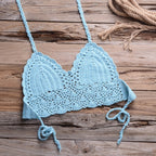 Crochet bikini with shell tassel from 64b136-1e, featuring a stylish swimwear design with shell tassel accents.