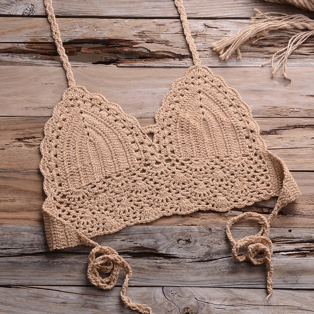 Crochet bikini with shell tassel details, stylish swimwear by 64b136-1e, featuring a colorful, textured design perfect for beachwear.
