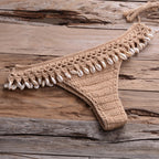 Crochet bikini with shell tassel details, stylish swimwear by 64b136-1e, featuring a colorful, textured design for beachwear.