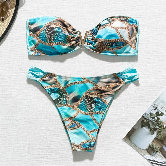 Bandeau High Cut Boho Bikini