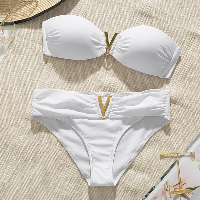 White Bandeau High Cut Boho Bikini