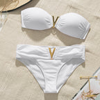 White Bandeau High Cut Boho Bikini