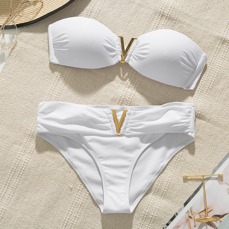 White Bandeau High Cut Boho Bikini