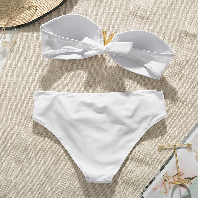 White Bandeau High Cut Boho Bikini