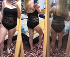 Black one-piece hollow swimsuit from 64b136-1e featuring a stylish cut-out design, perfect for swimwear fashion.