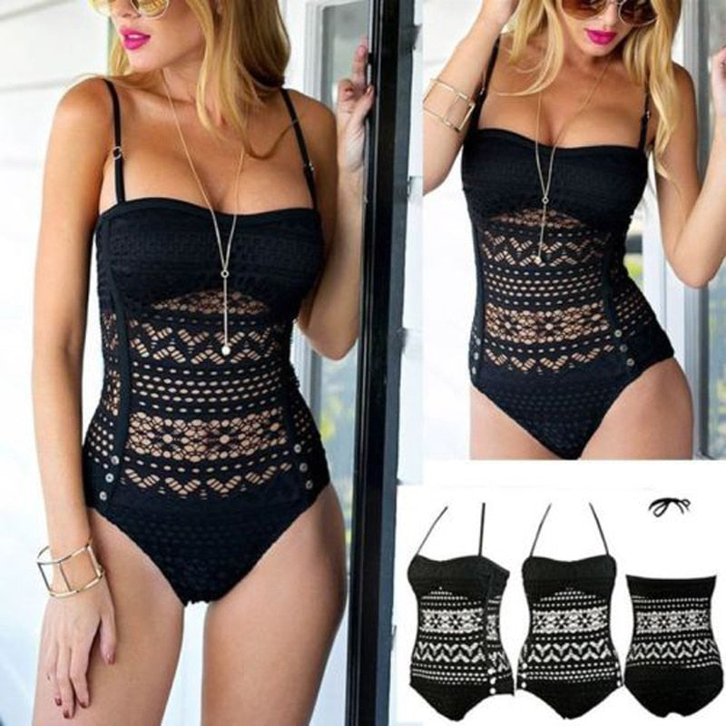 Black One Piece  Hollow Swimsuit