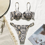 Snake print high cut bikini swimwear by 64b136-1e with three style options, featuring a stylish and bold swimwear design.