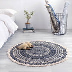 Boho style tassel beach rug with colorful fringes, soft woven fabric, perfect for outdoor lounging and beach outings.