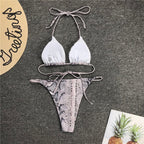 Snake print high cut bikini swimwear by 64b136-1e with three style options, featuring a bold snake pattern and high-cut design.