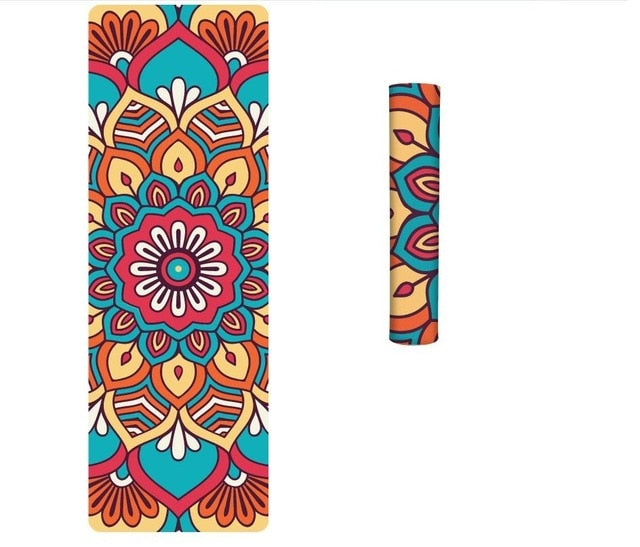 Boho yoga mat by 64b136-1e with suede surface, 6mm thickness, ideal for yoga and meditation practice, textured for grip.