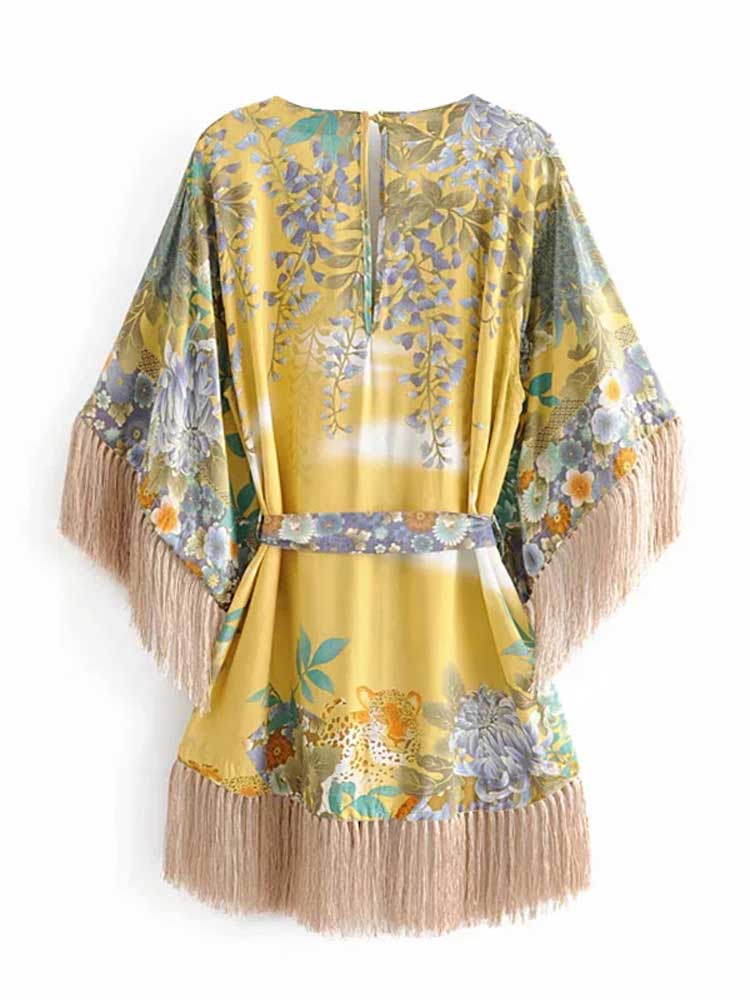 Kimono Mini Dress with Tassels