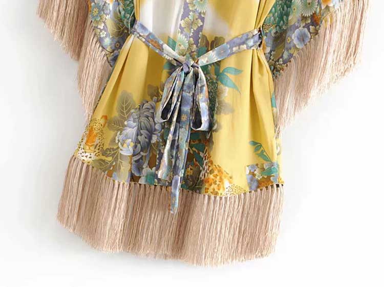 Kimono Mini Dress with Tassels