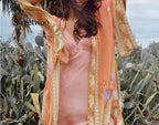 Floral print orange kimono swimwear by 64b136-1e, lightweight cover-up with vibrant floral patterns and flowing fabric.