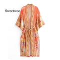 Floral Print Orange Kimono