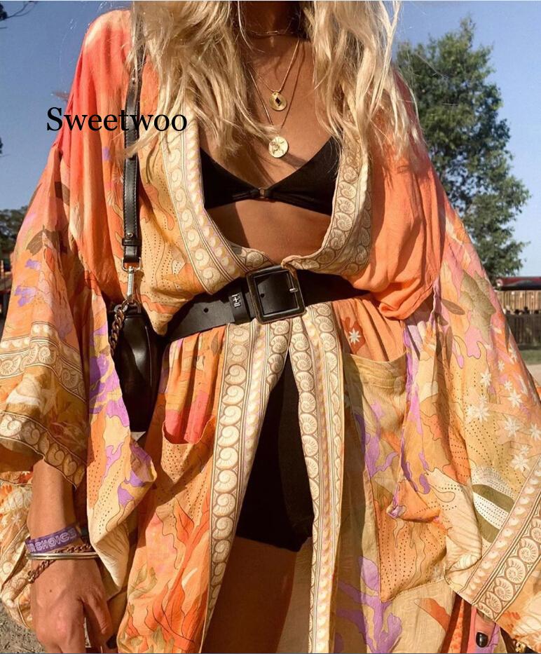Floral Print Orange Kimono