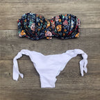 Floral print bandeau bikini swimwear by 64b136-1e, featuring a strapless top with vibrant flower patterns and matching bikini bottoms