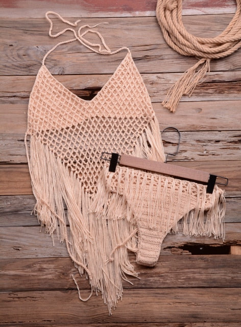 Tassel Knit Bikini Set